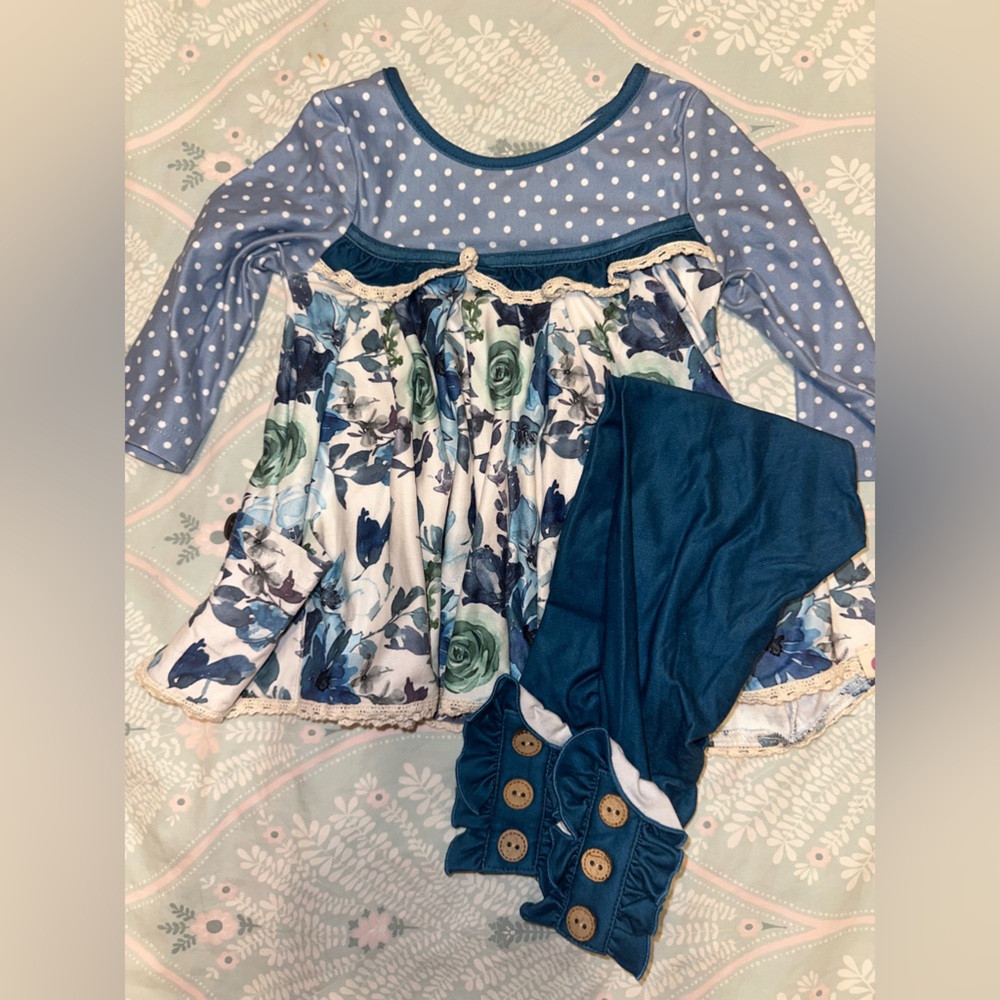 Cheeky Plum Blue Floral and Polka Dot Dress